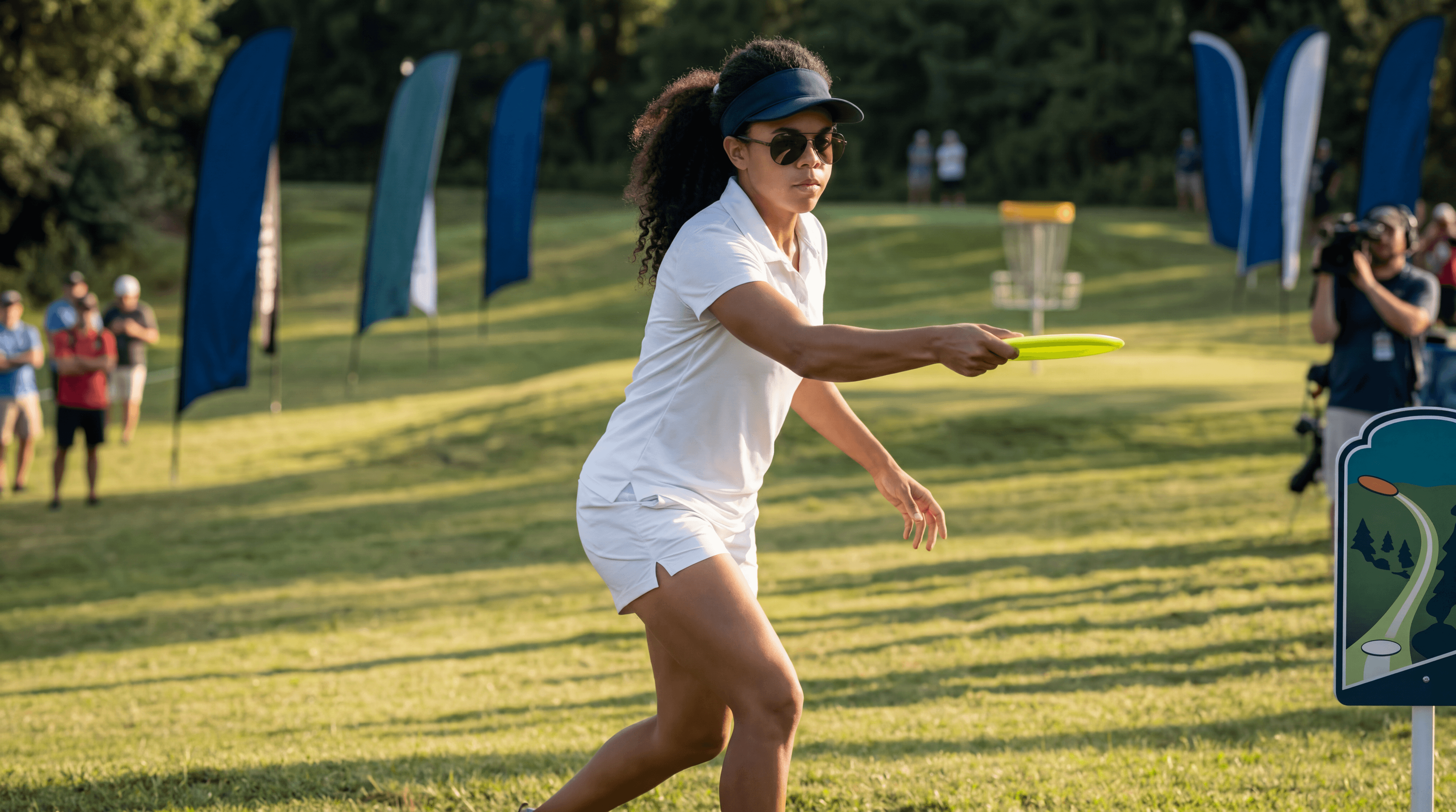 Frisbeegolfpelaaja heittämässä